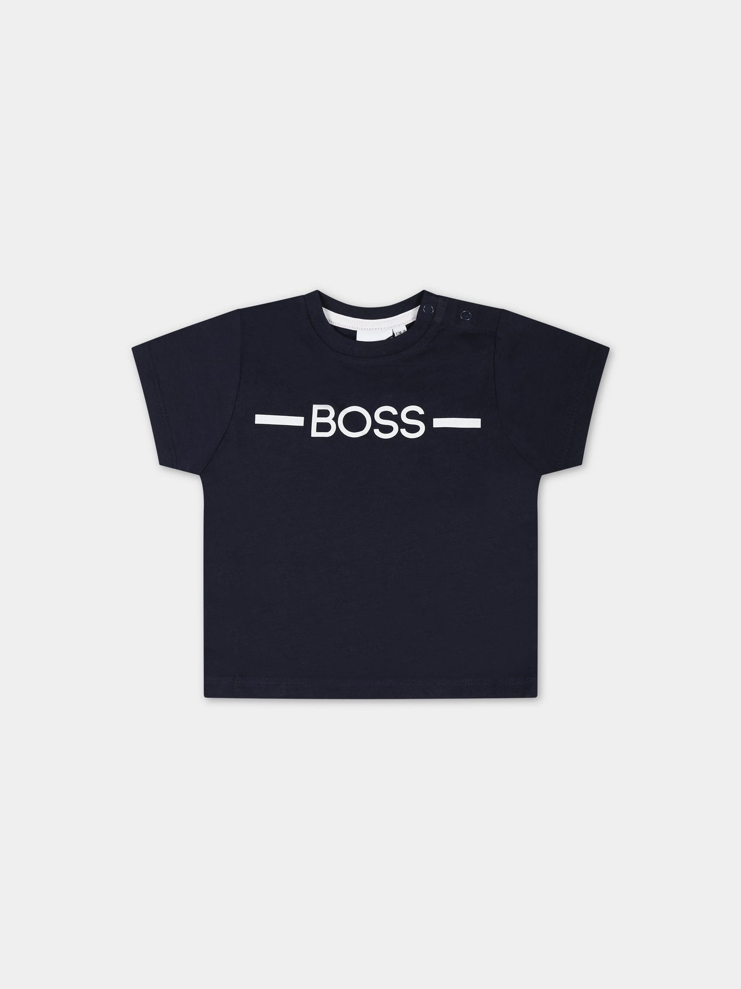 T-shirt blu per neonato con logo,Hugo Boss,J05908 849