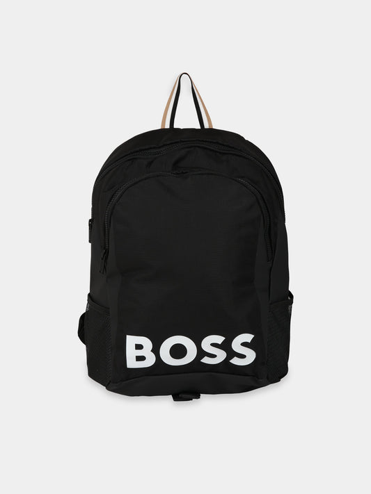 Zaino nero per bambino con logo,Hugo Boss,J20336 09B