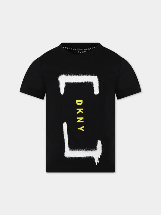 T-shirt nera per bambino con logo,Dkny,D25D94 09B