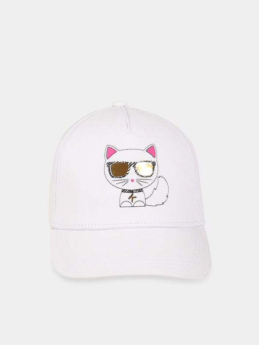 Cappello bianco per bambina con Choupette e logo,Karl Lagerfeld Kids,Z11039 10B