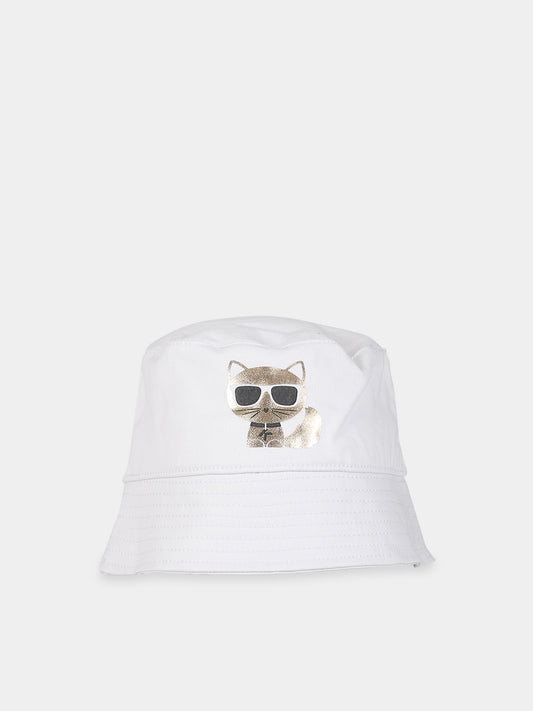Cloche bianca per bambina con Choupette e logo,Karl Lagerfeld Kids,Z11042 10B