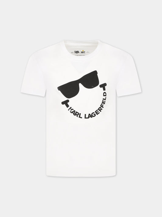 T-shirt bianca per bambino con logo,Karl Lagerfeld Kids,Z25344 10B