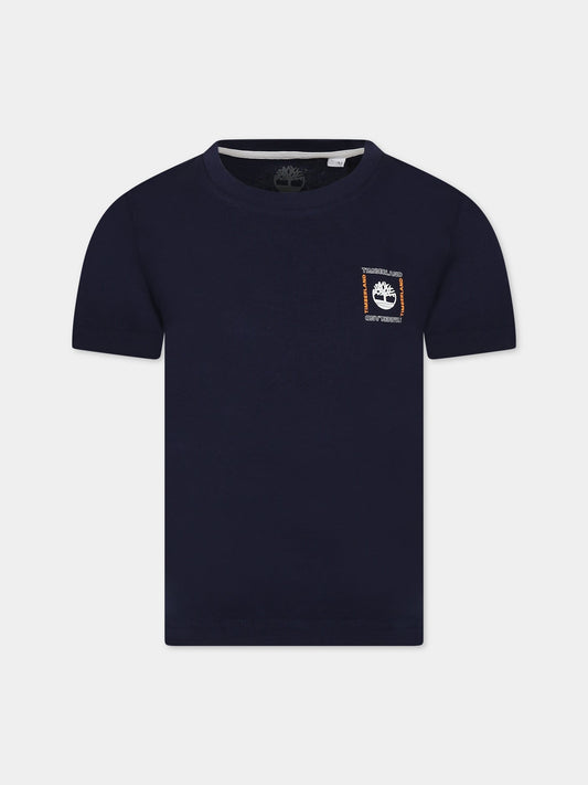 T-shirt blu con logo per bambino,Timberland,T25S90 85T