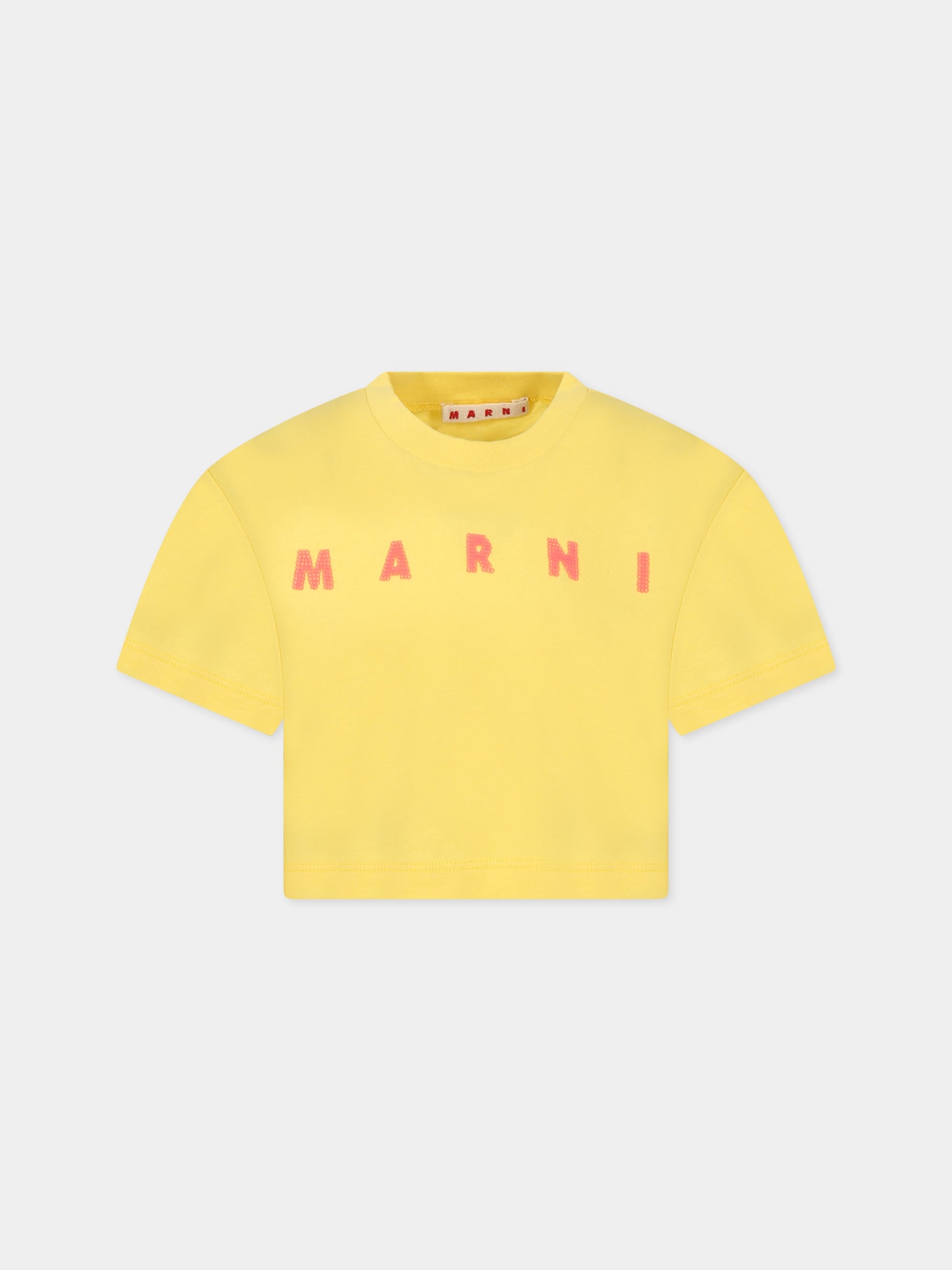 T-shirt gialla per bambina con logo,Marni Kids,M00695 M00NE 0M213