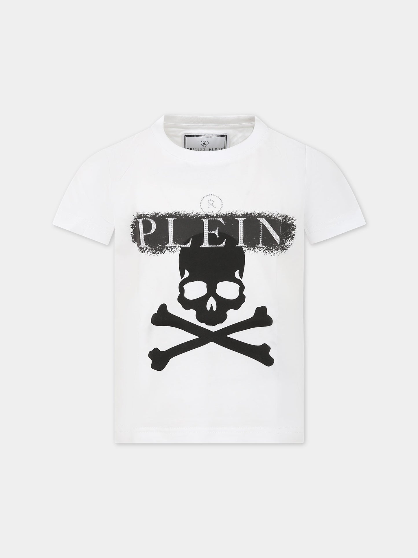 T-shirt bianca per bambino con teschio e logo,Philipp Plein Junior,2MM00D LAA26 10101