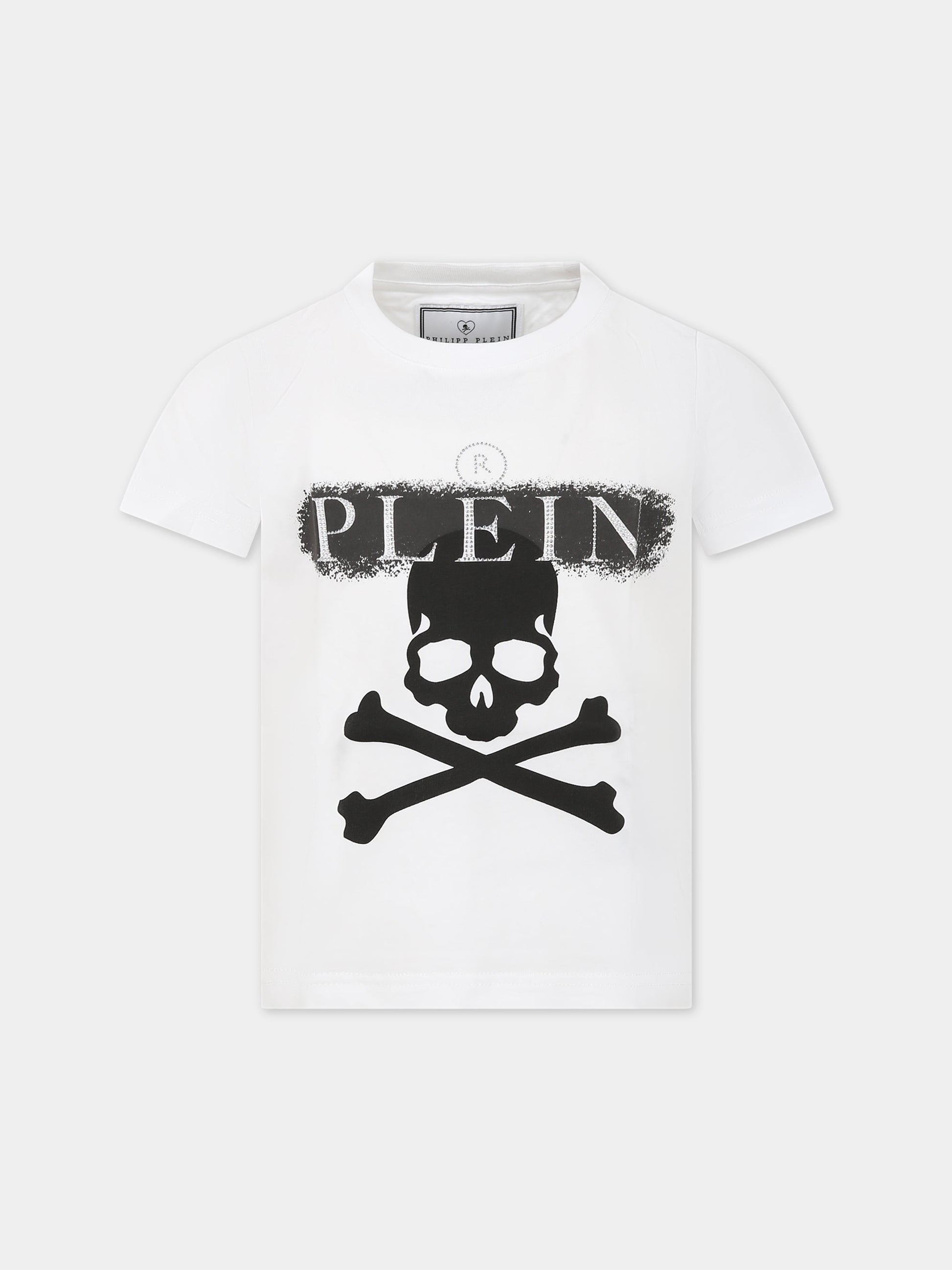 T-shirt bianca per bambino con teschio e logo,Philipp Plein Junior,2MM00D LAA26 10101