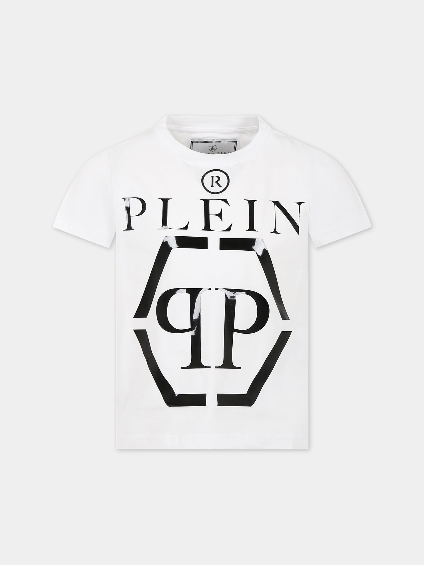 T-shirt bianca per bambino con logo,Philipp Plein Junior,2PM00D LAA26 10101