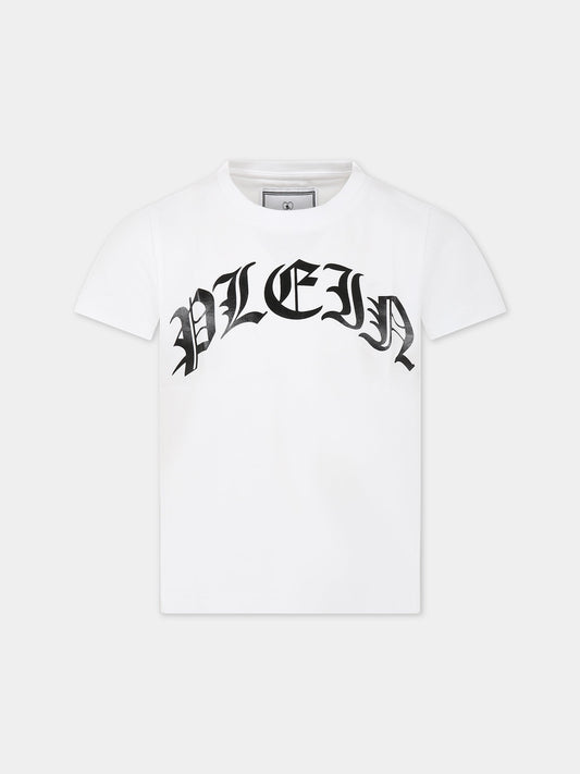 T-shirt bianca per bambino con logo,Philipp Plein Junior,28M001 LBA10 10101