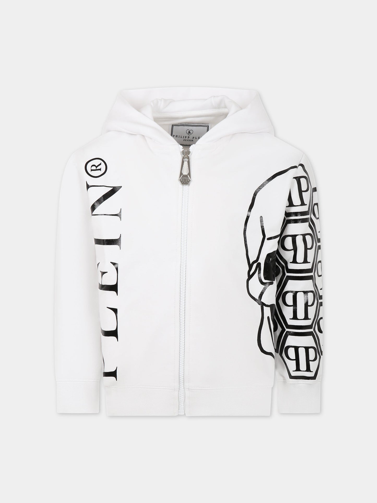 Felpa bianca per bambino con teschio e logo,Philipp Plein Junior,2MF007 LDA41 10101