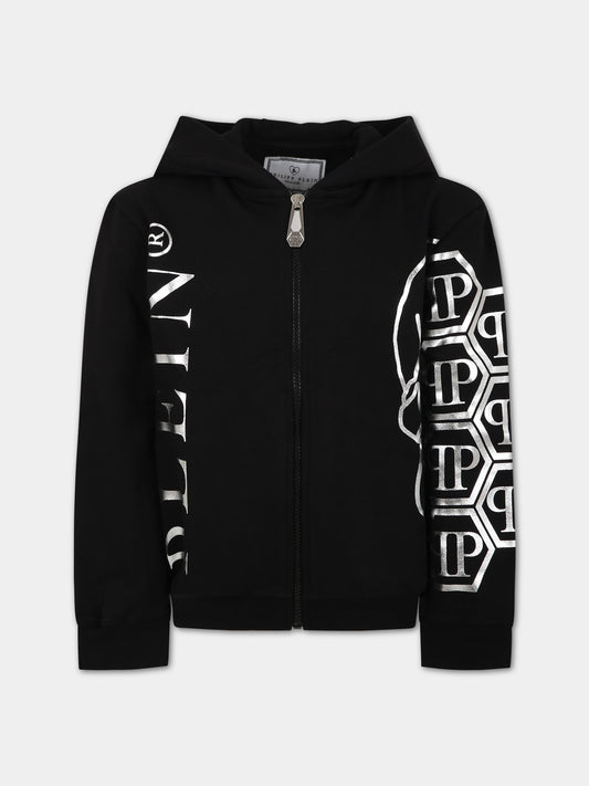 Felpa nera per bambino con teschio e logo,Philipp Plein Junior,2MF007 LDA41 60100
