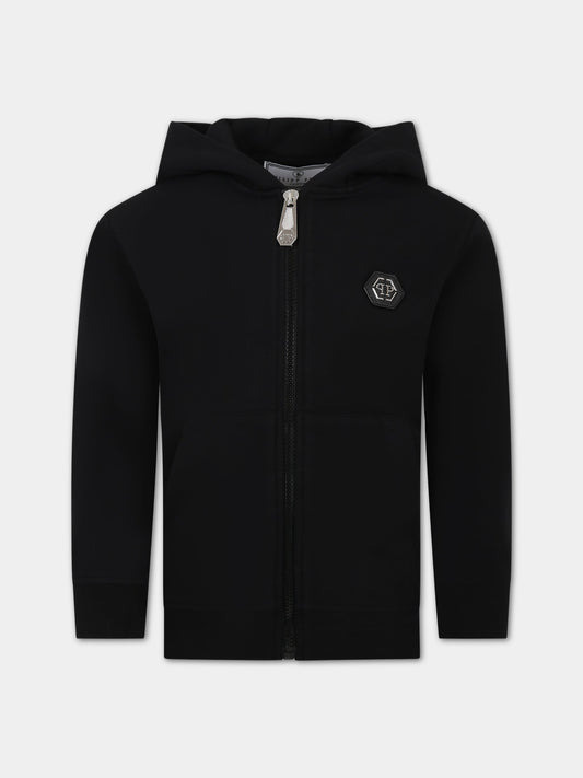 Felpa nera per bambino con logo,Philipp Plein Junior,2UF00A LDA45 60100