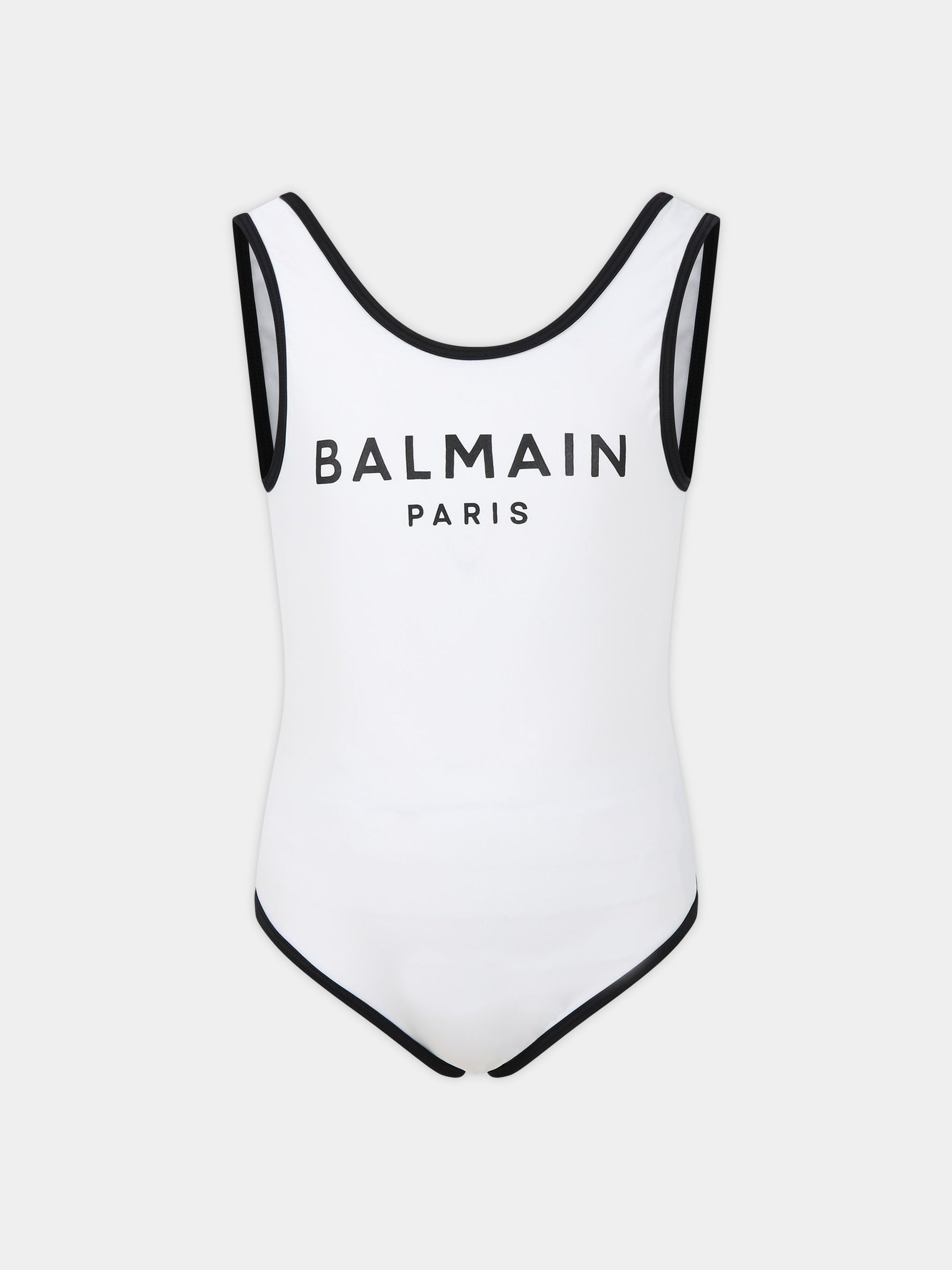 Costume bianco per bambina con logo,Balmain Kids,BSCA89 Z1172 100NE