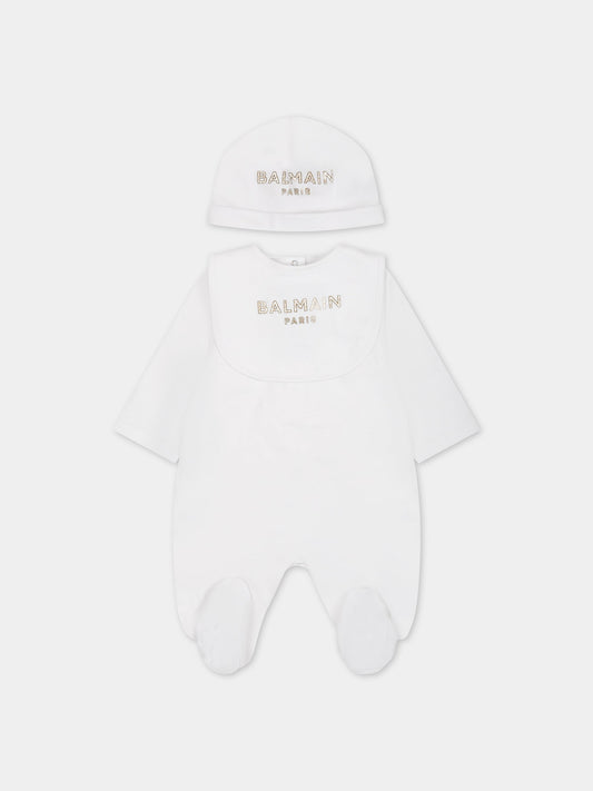 Set bianco per neonati con logo,Balmain Kids,BSB600 J0177 100BG