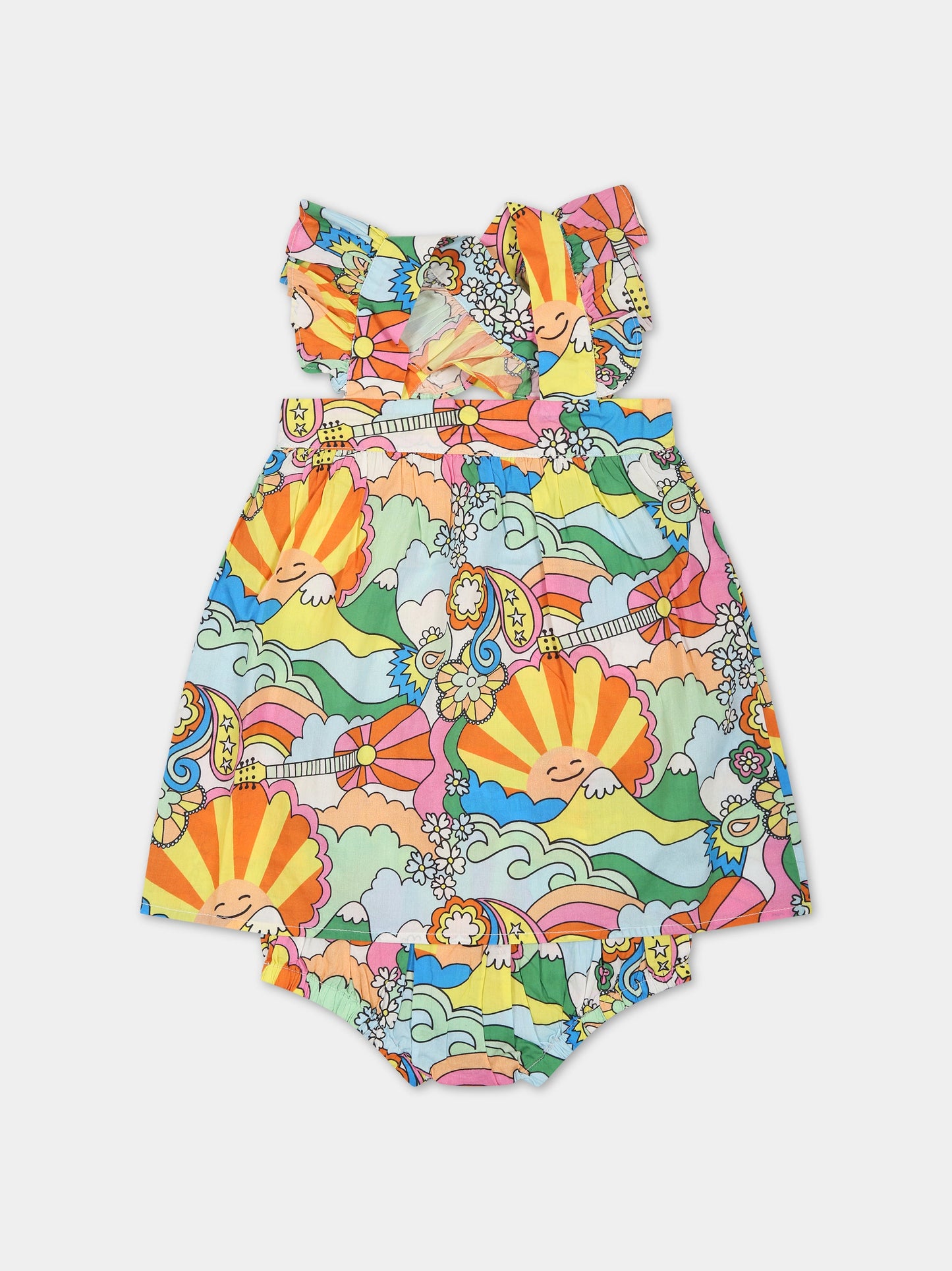 Vestito multicolor per neonata con vortici e chitarre,Stella Mccartney Kids,TS1032 Z1067 101MC