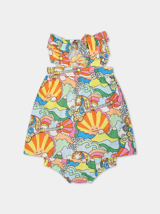 Vestito multicolor per neonata con vortici e chitarre,Stella Mccartney Kids,TS1032 Z1067 101MC