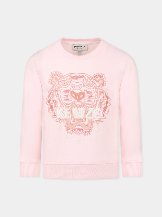 Felpa rosa per bambina con Kotora e logo,Kenzo Kids,K15644 44D