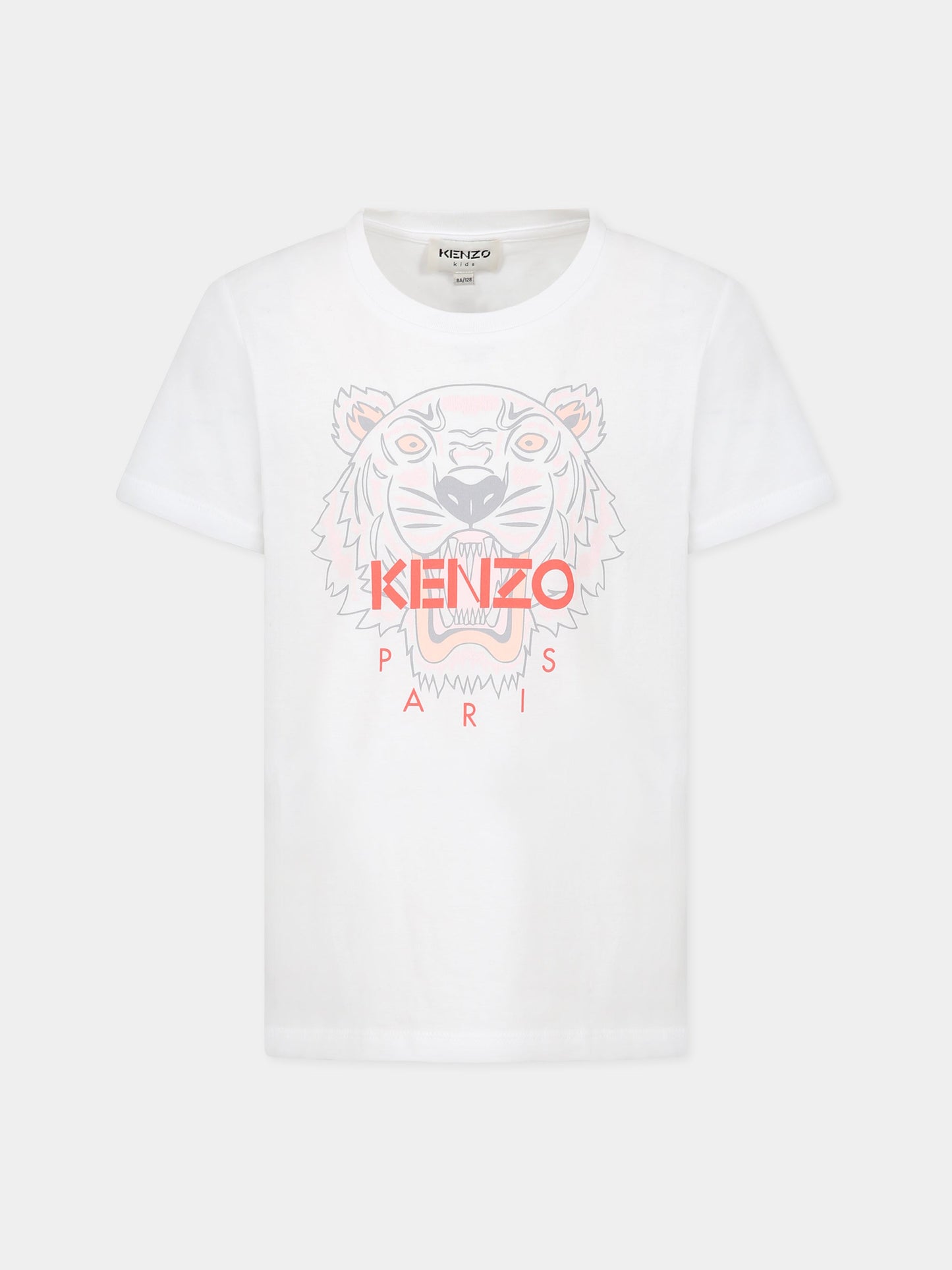 T-shirt bianca per bambina con Kotora e logo,Kenzo Kids,K15662 10B