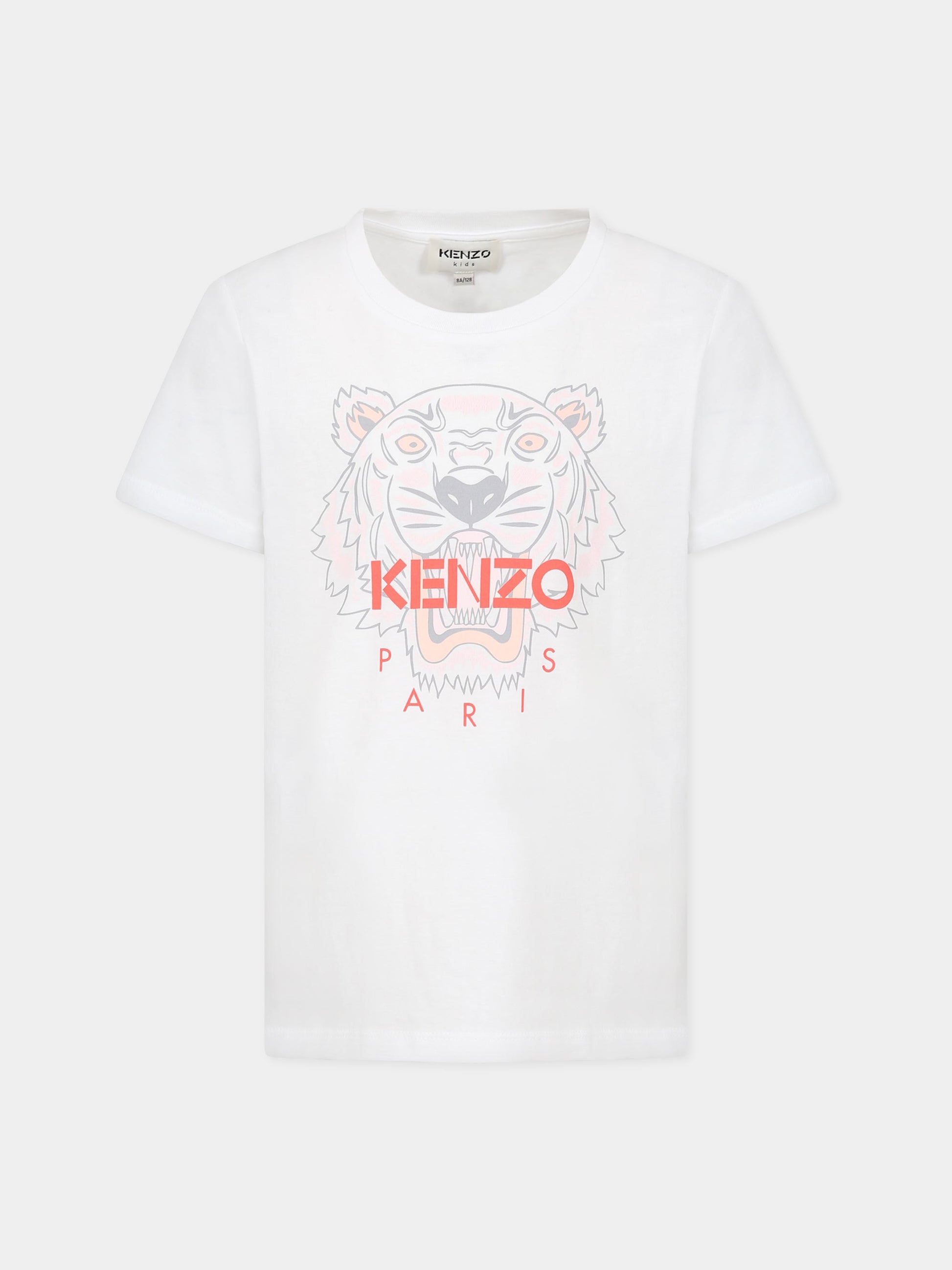 T-shirt bianca per bambina con Kotora e logo,Kenzo Kids,K15662 10B